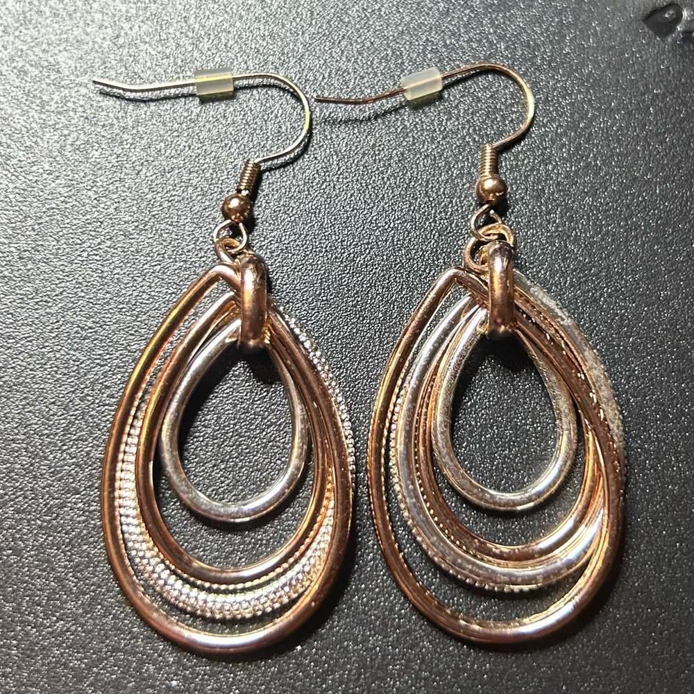 Rose Gold-tone and Silver-tone Teardrop Earrings